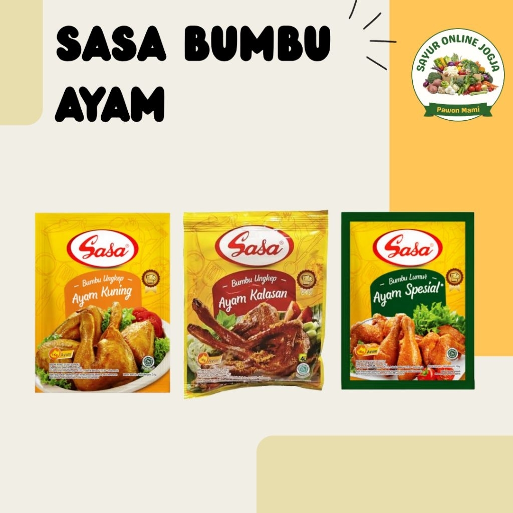 

Sasa bumbu ayam kuning ayam Kalasan sachet - PAWON MAMI SAYUR ONLINE JOGJA