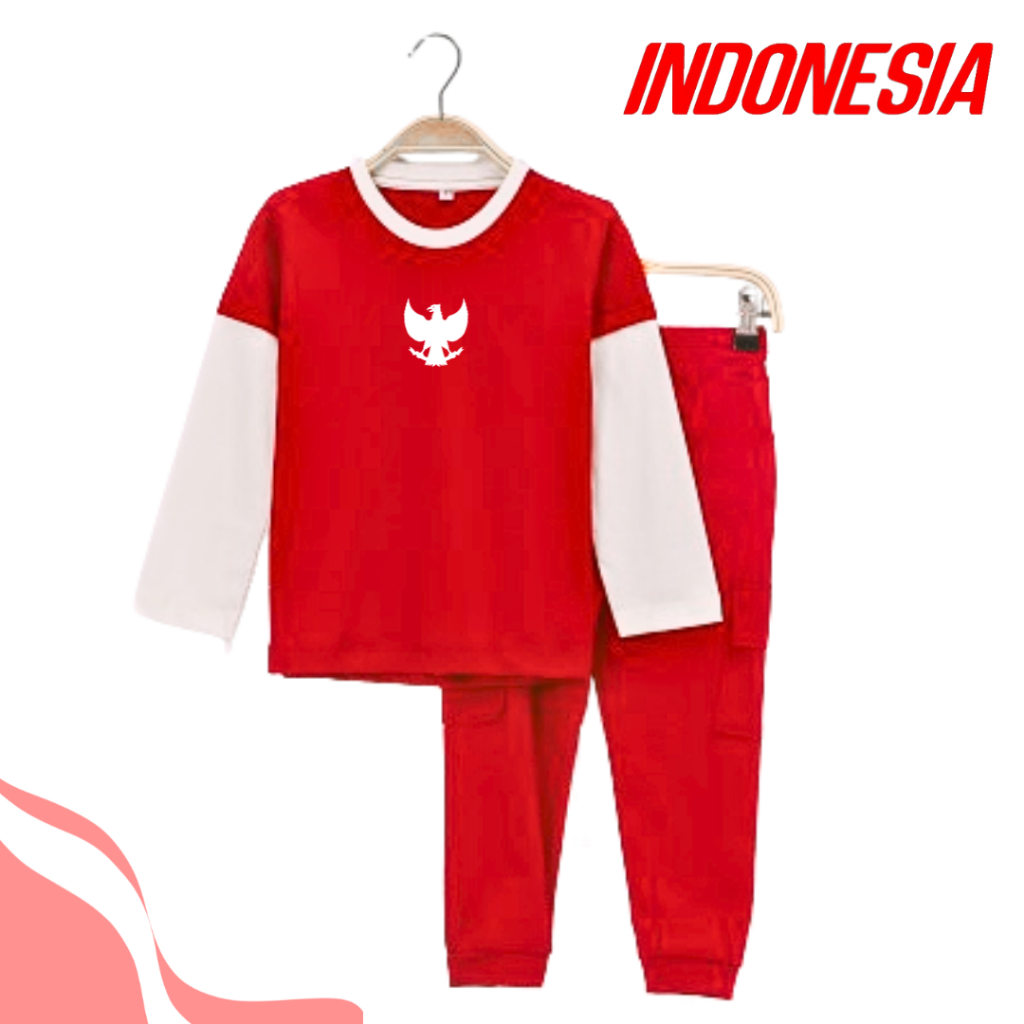 Kaos Kemerdekaan Anak Lengan Panjang Baju Agustusan Tangan Panjang Kaos Merah Putih Lengan Panjang