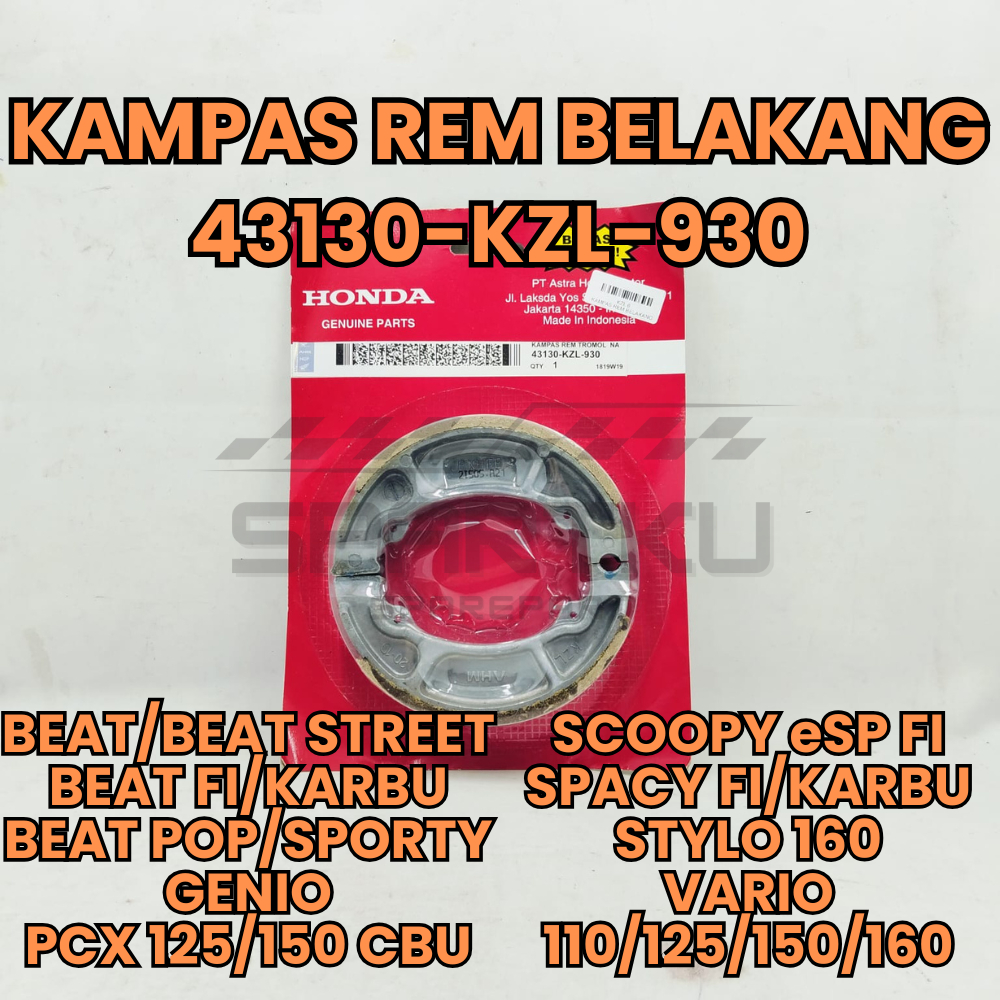[43130-KZL-930] KAMPAS KANVAS REM BELAKANG TROMOL/BRAKE SHOE SET ORI ASLI SEMUA BEAT FI/KARBU GENIO 
