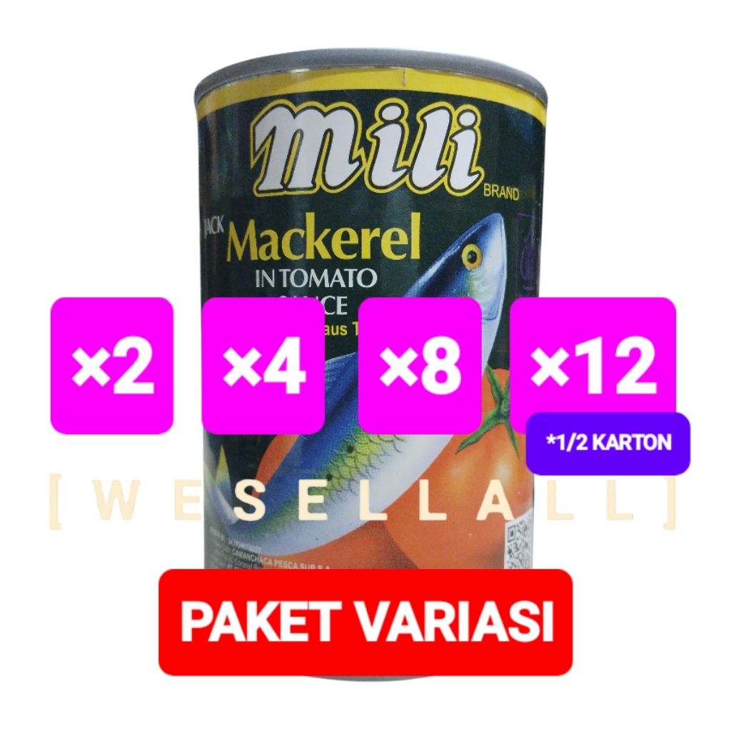 

Sarden Mili Mackerel Tutup Putih PER PAKET Isi Variasi @ 425 gr | 0002MPB