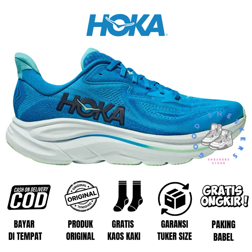 Sepatu Running Pria Hoka Original Hoka Clifton 10 Hoka Blue Blue Skyward Blue