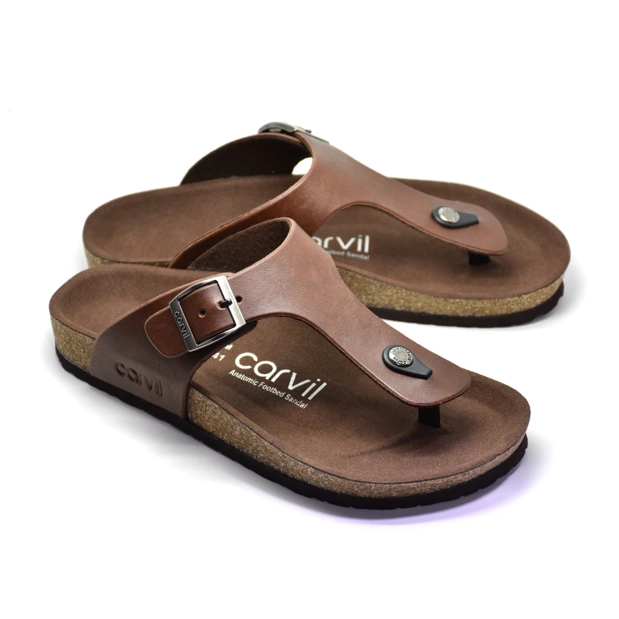 Sandal Kulit Carvil Coklat Hitam Classy / Sandal Kulit Pria Carvil Sandal Casual Pria Size 38-44