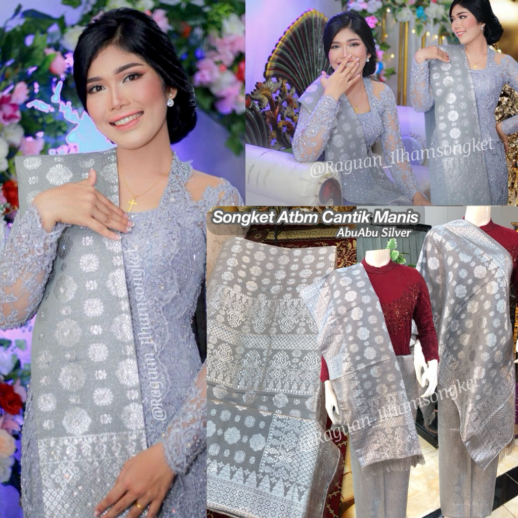 NEW Songket Tenun Lepus Rakam Abu Abu Silver /Songket Atbm /Songket Tenun Mesin Palembang