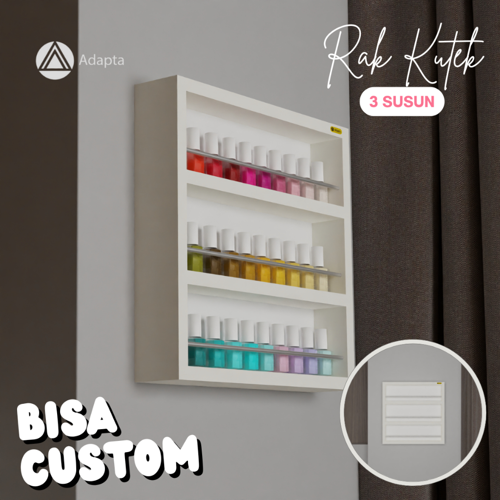 Adapta - Rak Kutek Tempel Dinding Minimalis – Rak Nail Polish Display 3 Susun - NAYRA - C67