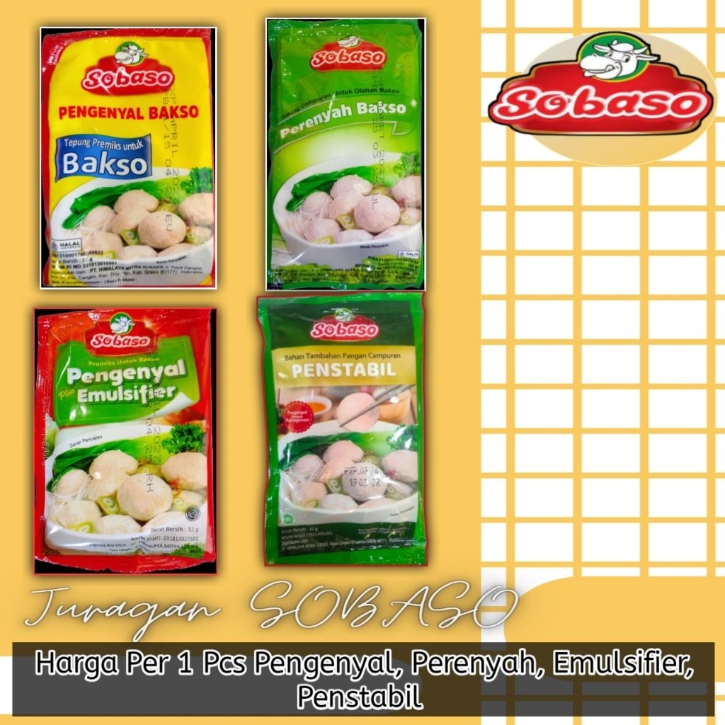

SOBASO Tepung Pengenyal, Perenyah, Emulsifier, Penstabil Harga Per 1 Pcs