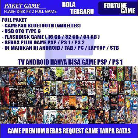 PAKET GAME FLASHDISK GAME PSP PS 1 PS 2 GAMEPAD UNTUK ANDROID PC LAPTOP STB ANDROID TV MURAH