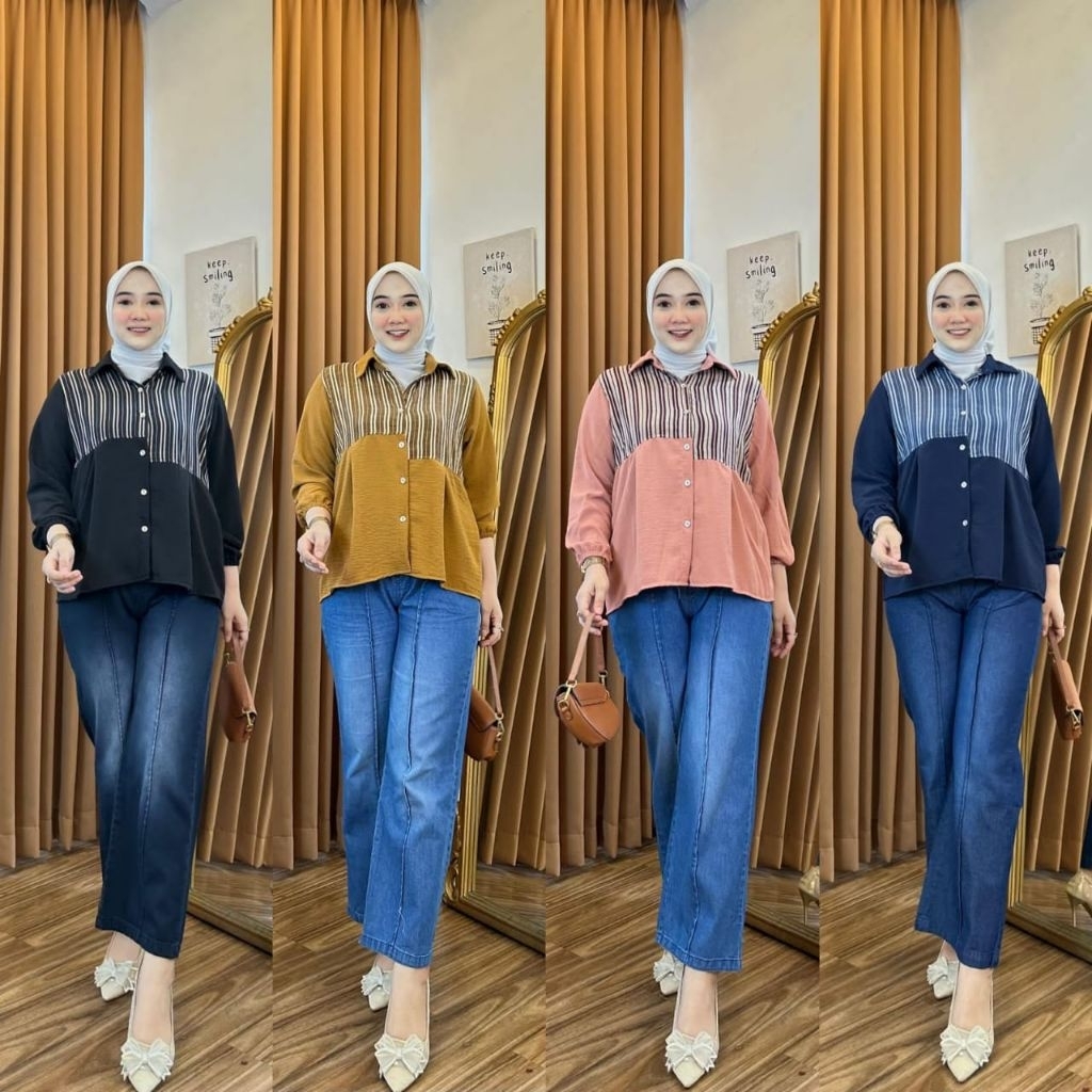 JUNNASCO SET JEANS Setelan Jeans Kombinasi Katun