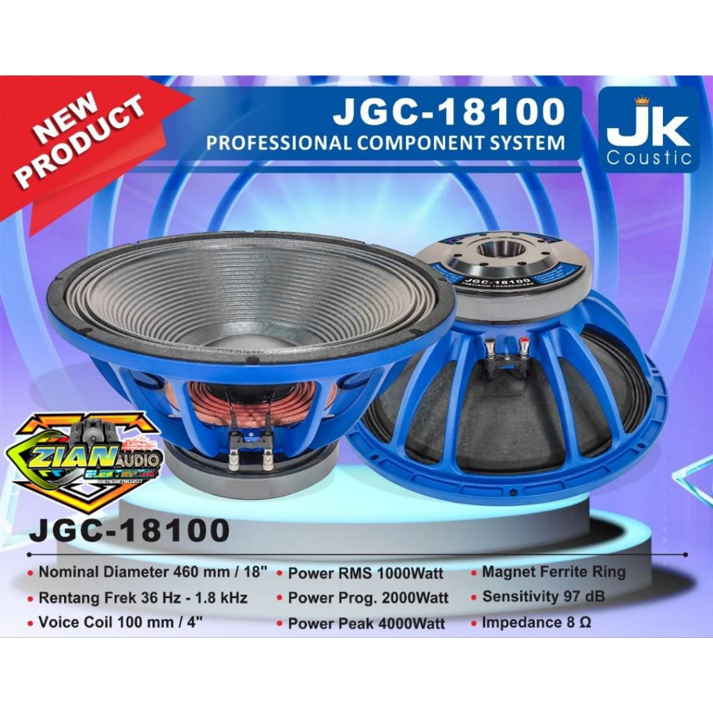 Speaker 18" JK Coustic JGC-18100 voice coil 4" Original