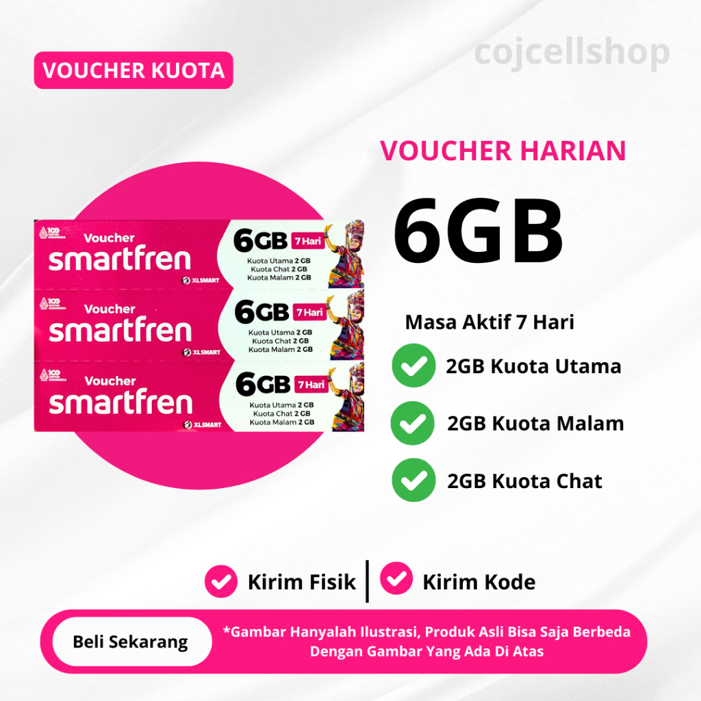 Voucher Data Smartfren 6 GB 7 Hari Kirim Fisik / Kirim Kode Voucher Via Chat