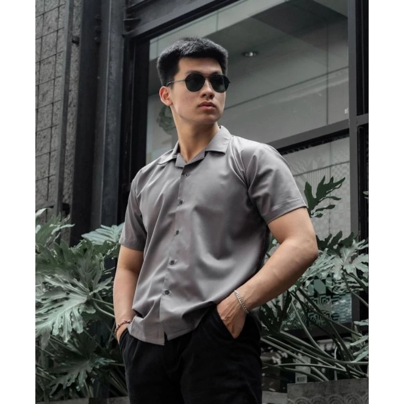 Kemeja Polos Vintage/Kemeja Pria Lengan Pendek/Kemeja Pantai/Kemeja Casual