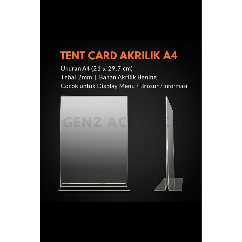 

Tent Card Akrilik Ukuran A4 - Display Brosur / Menu / Informasi