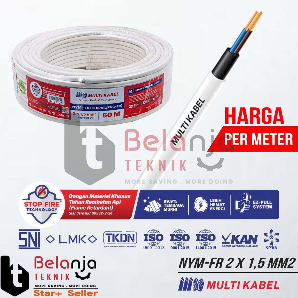 Kabel Listrik NYM 2X1.5MM Multi Kabel Listrik NYM Kabel Tembaga Kawat Murni PVC SNI 2 X 1.5 MM