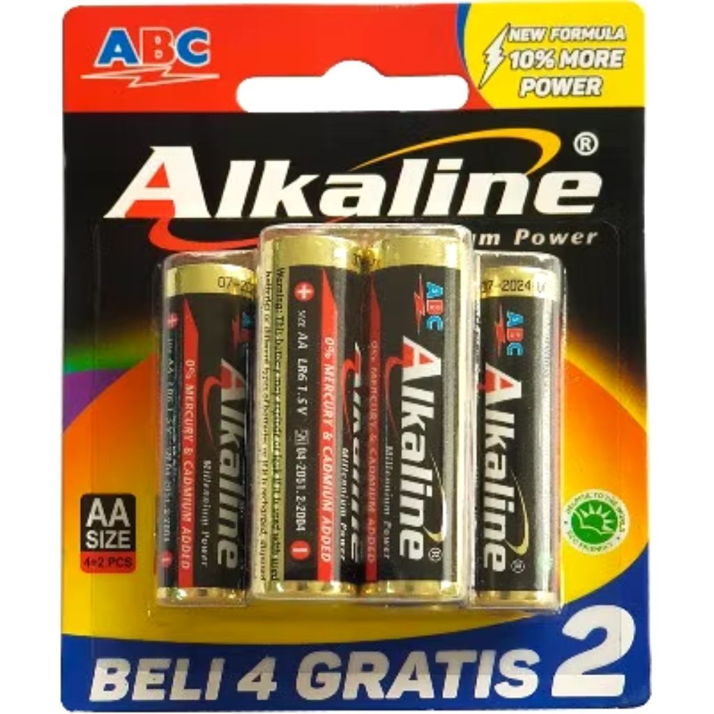 (Grosir) ABC Alkaline A2 AA isi 6 Baterai Jam Dinding Batre Batu Batere