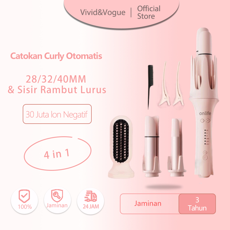 4 In 1 Ceramic Catokan Curly Otomatis Hair Styler Multifungsi Hair Straightener Comb Catokan