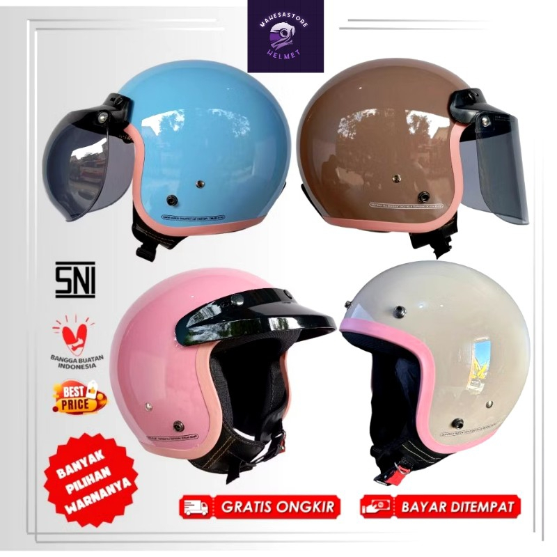 Helm Bogo Wanita Kekinian Helm List Pink Kualitas Premium Sni