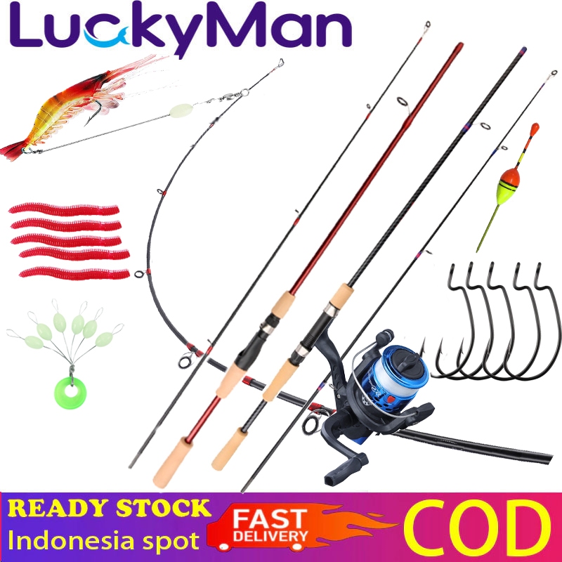 LUCKYMAN Set joran pancing lengkap Promosi Spin Casting Bahan Serat Karbon Joran Kesting Murah untuk