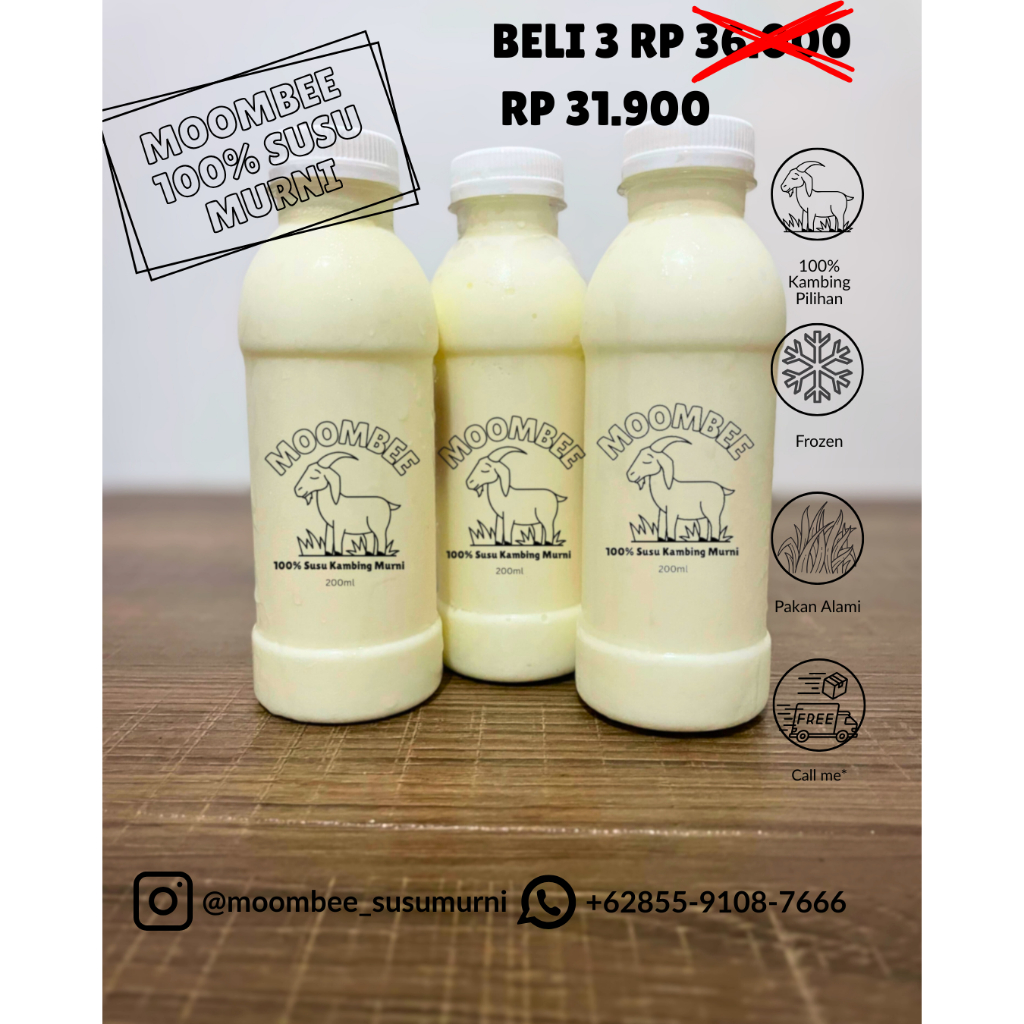 

MOOMBEE Susu Kambing Murni 100% – Bundle 3 Botol | Lebih Hemat & Sehat