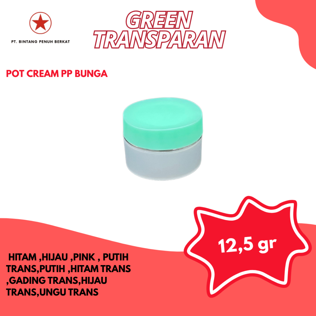 POT CREAM KRIM PP BUNGA 12.5GR | GREEN TRANSPARAN |