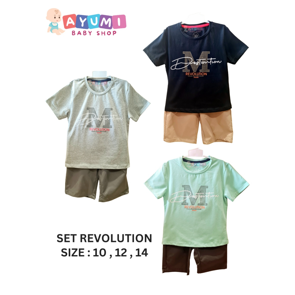 [Happy Time] SET REVOLUTION Setelan Kaos Anak Laki-Laki Lengan Pendek dan Celana Pendek MURAH Limite
