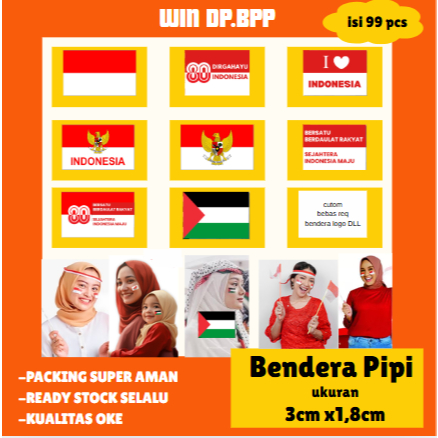 

Stiker Pipi Merah Putih 99 Pcs / Sticker Bendera Pipi / Stiker Tempel Pipi / Ukuran 3x1.8 cm