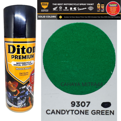 Pilox Diton Premium Candytone Green 9307 400cc – Cat Semprot Hijau Transparan Efek Candy