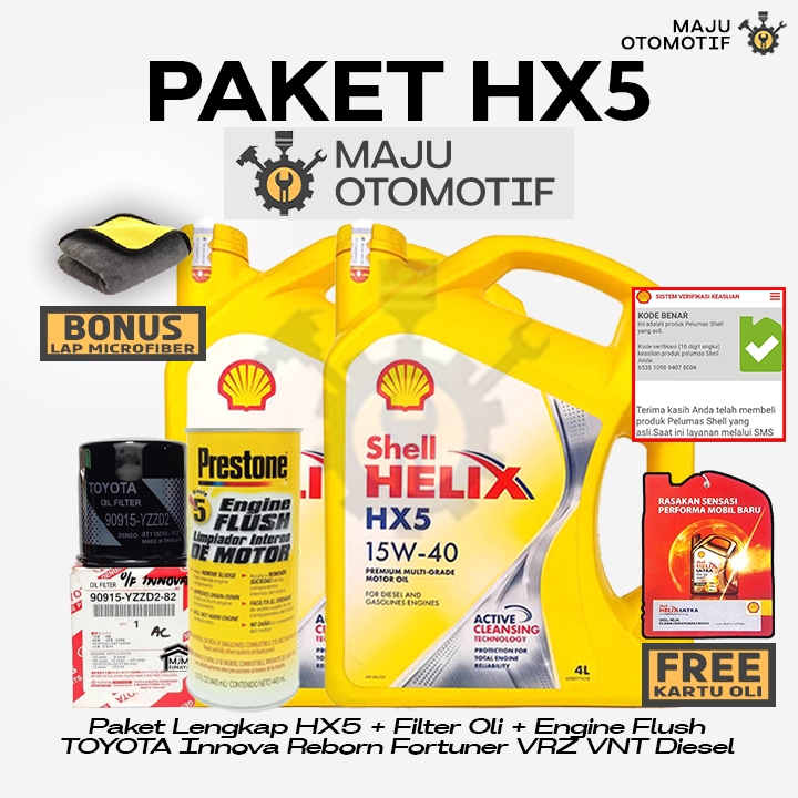 [GRATIS FILTER OLI] PAKET LENGKAP Ganti Oli Mesin Shell Helix HX5 SAE 15W-40 8 Liter Engine Flush TO