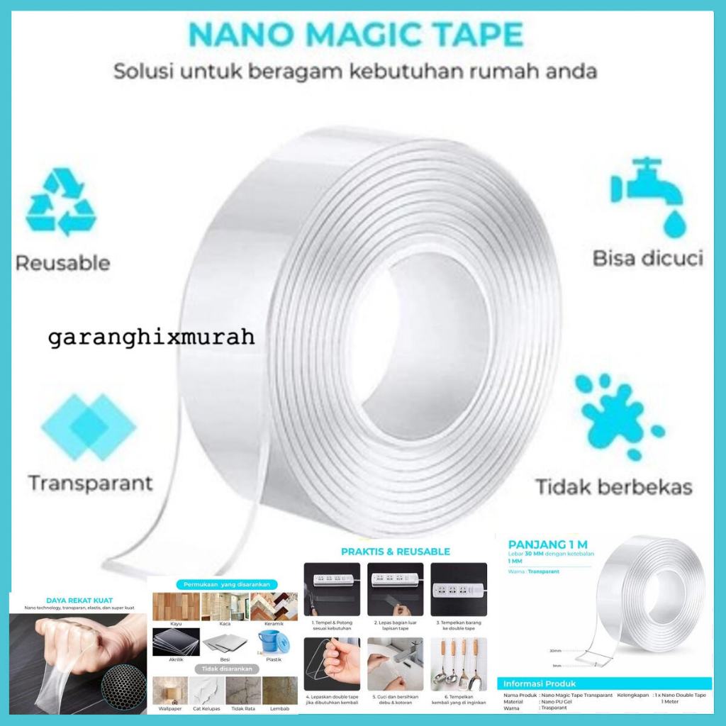 

Nano Double Tape Bening Magic Tape Lebar 30mm Panjang 1 Meter Acrylic Washable Tahan Air