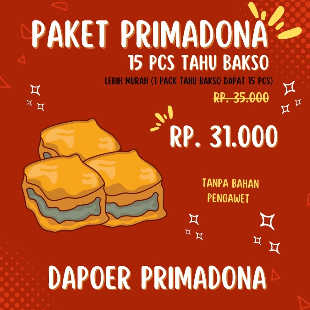 

PAKET PRIMADONA | 1 PACK DAPAT 15 BIJI TAHU BAKSO | HALAL | LEBIH MURAH