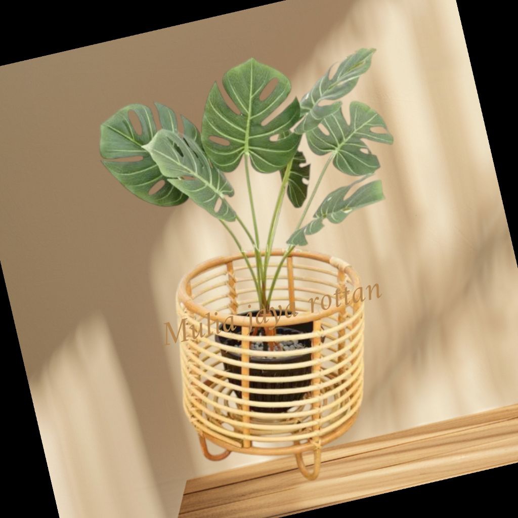 Flas sale standing pot rottan finishing mengkilap/tempat bunga dekorasi sudut ruangan..