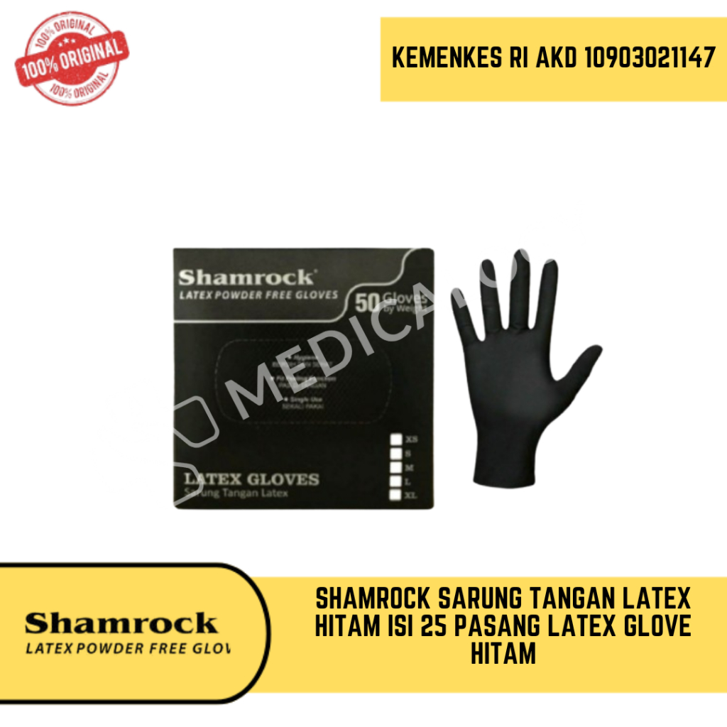 Shamrock Sarung Tangan Latex Hitam isi 25 Pasang Latex Glove Hitam