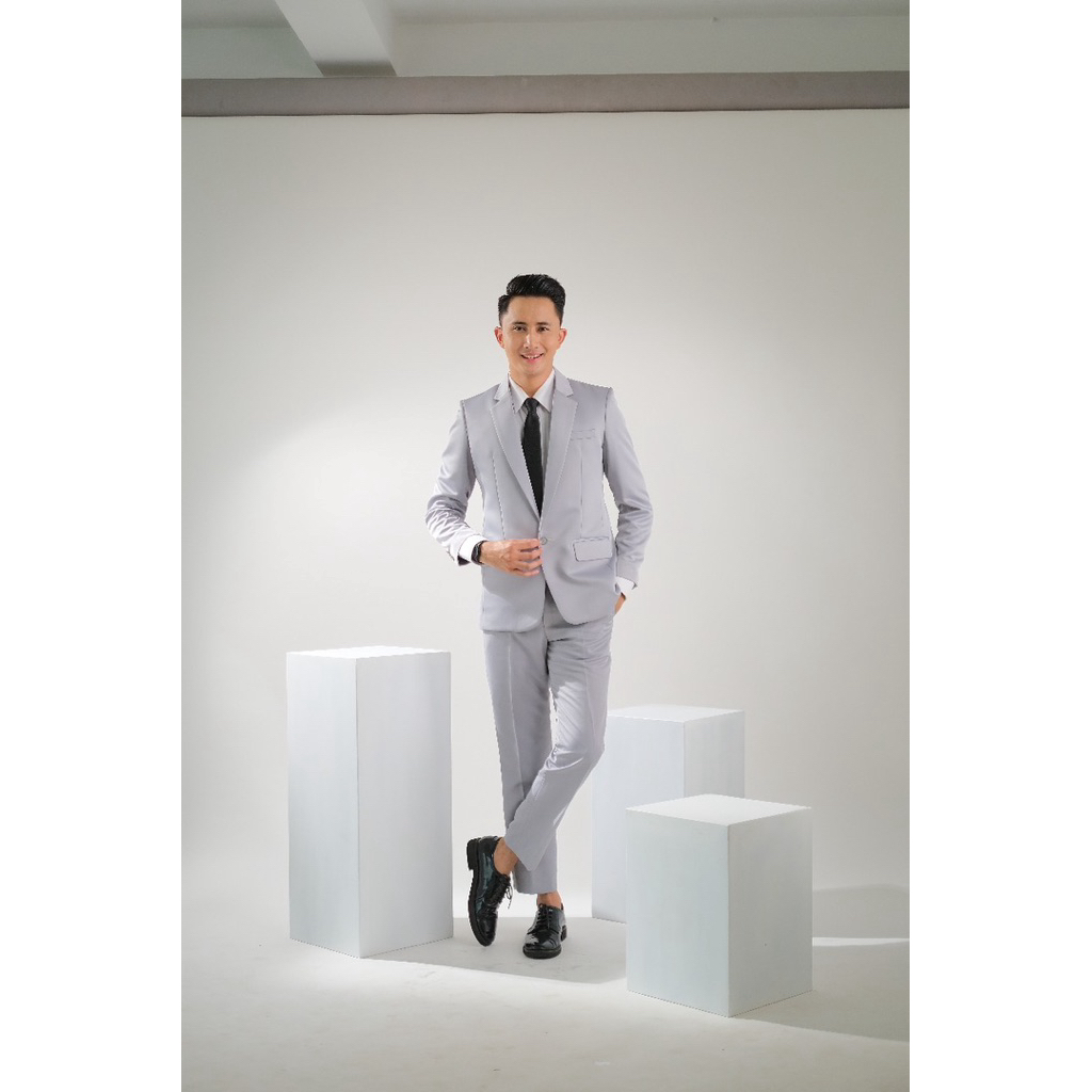 Jas Pria Murah Grey Abu Cerah set Jas + Celana - BAKOEL JAS