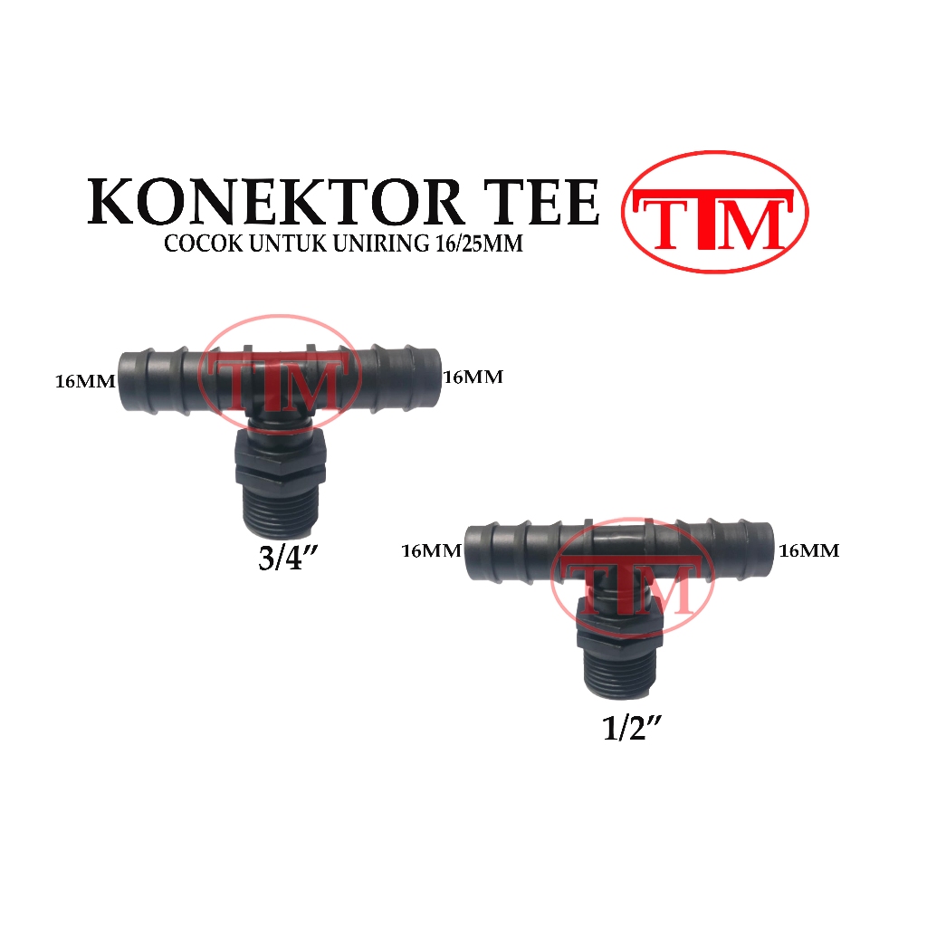 TEE UNIRING KONEKTOR 16MM KONEKTOR SELANG GELEMBUNG AERASI UNIRING