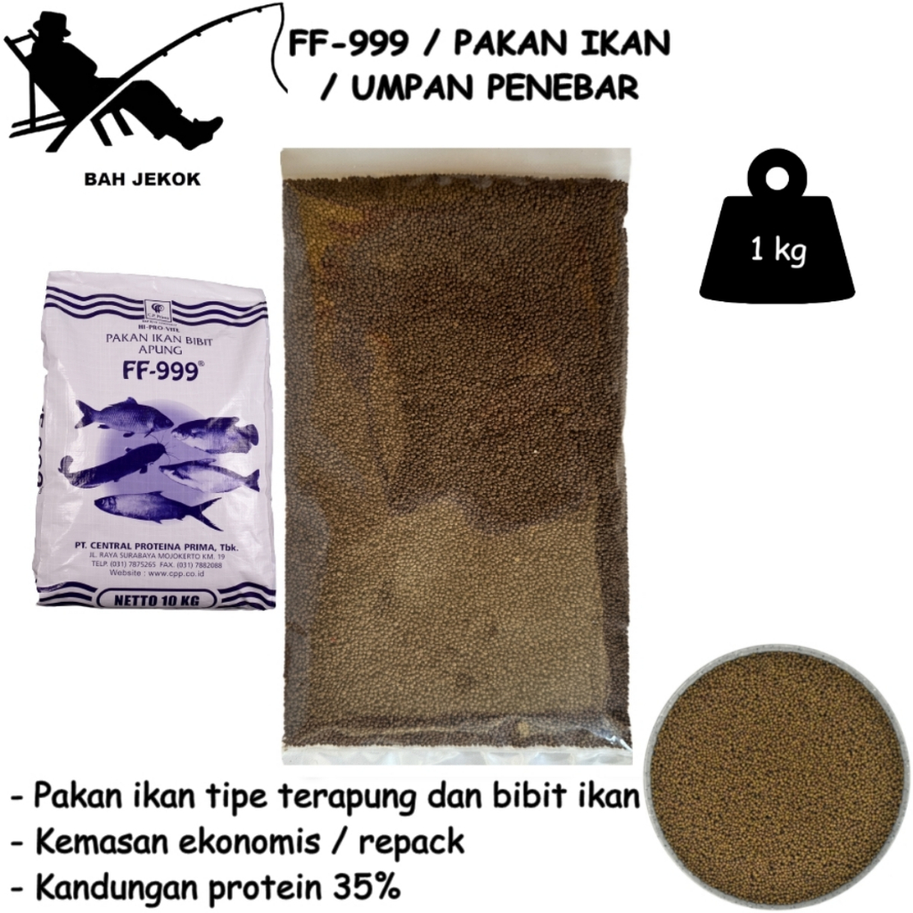 Pelet FF-999 Pakan Ikan Lele Mas Nila Gabus dll di kolam & Akuarium (250gr - 1kg).