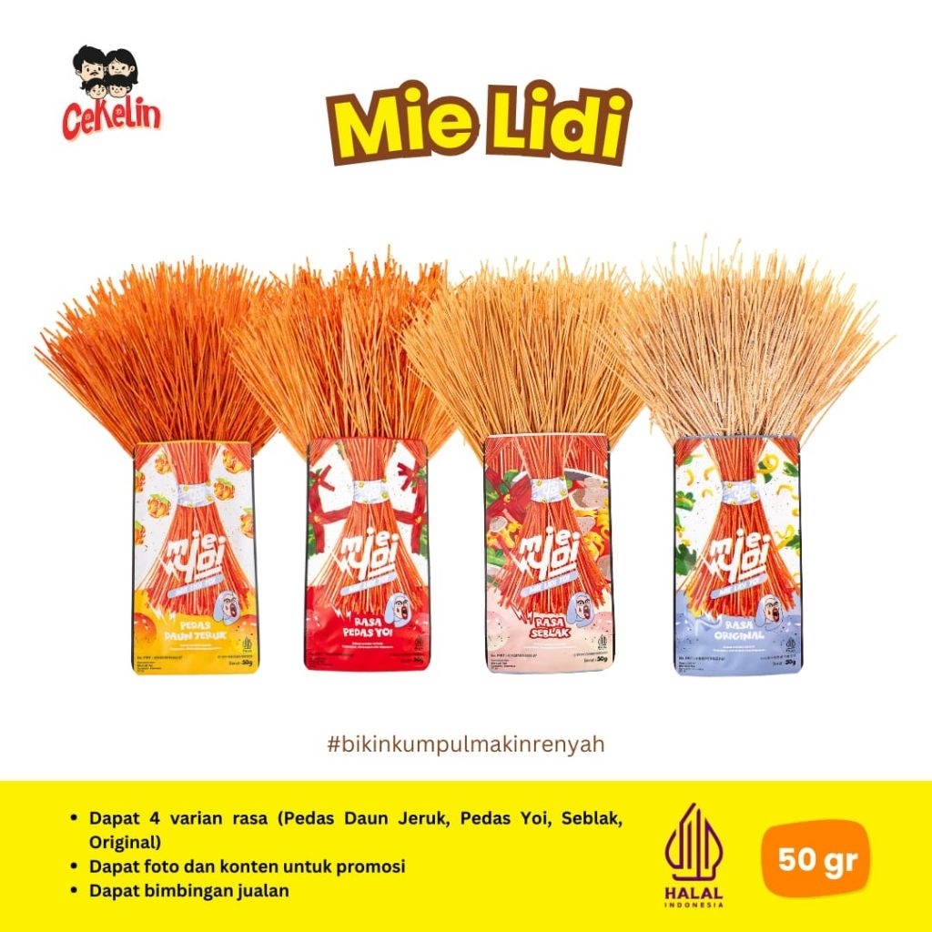 

Mie lidi yoi cekelin 50gr - pedas daun jeruk, pedas yoi, original, seblak - snack viral