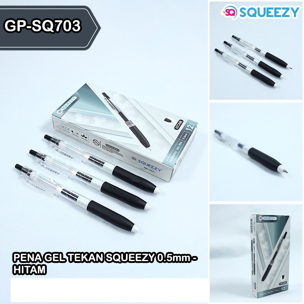 

Squeezy Pena Gel cetek /gel pen tekan 0.5mm - Hitam GP-SQ703 (1 lusin)