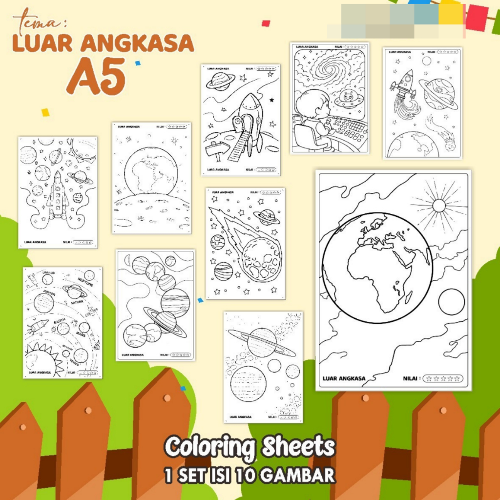 

KERTAS GAMBAR MEWARNAI TEMA LUAR ANGKASA A5 READY STOCK - LEMBAR COLORING SHEETS ISI 10 LEMBAR