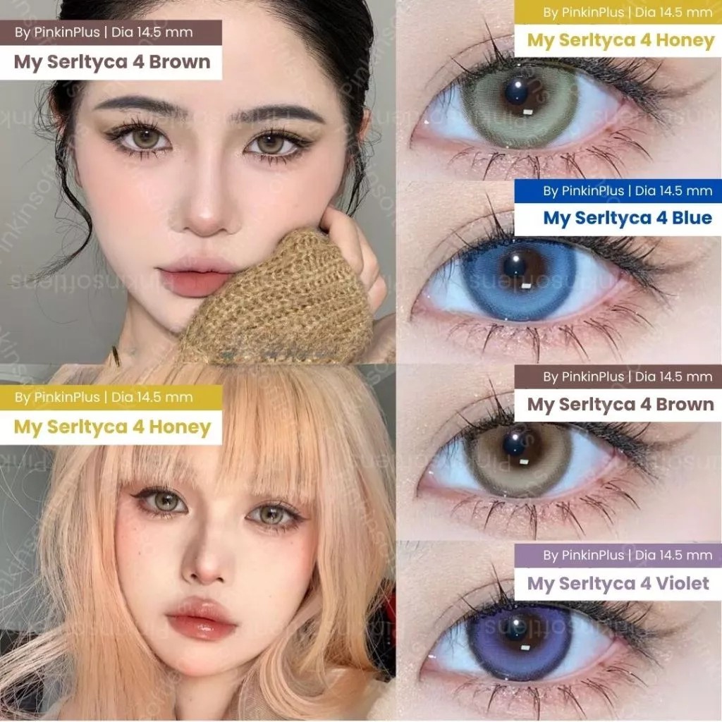 SHINELENS My Serltyca 4 By PinkinPlus Gray Light Brown Blue Violet Honey Softlens Normal -0.00 Minus