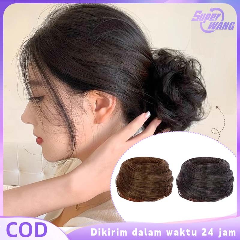 Scrunchie Ikat Rambut Palsu Karet Ikat Rambut Wig Cepol Rambut Palsu Elegant Jepit Cepol Rambut Pals