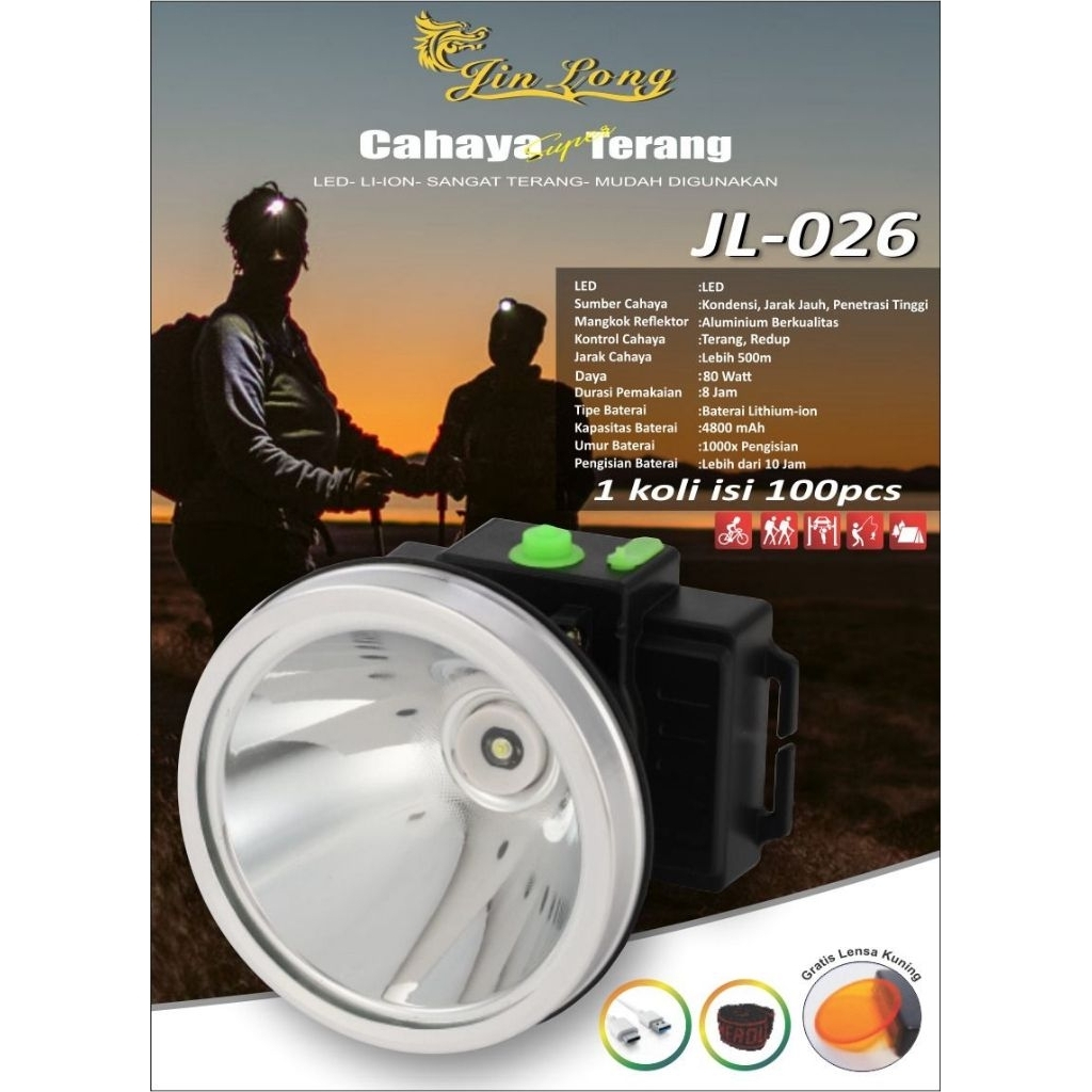 SENTER KEPALA/HEADLAMP LED JIN LONG JL-7822/JL-026 70WATT/80WATT