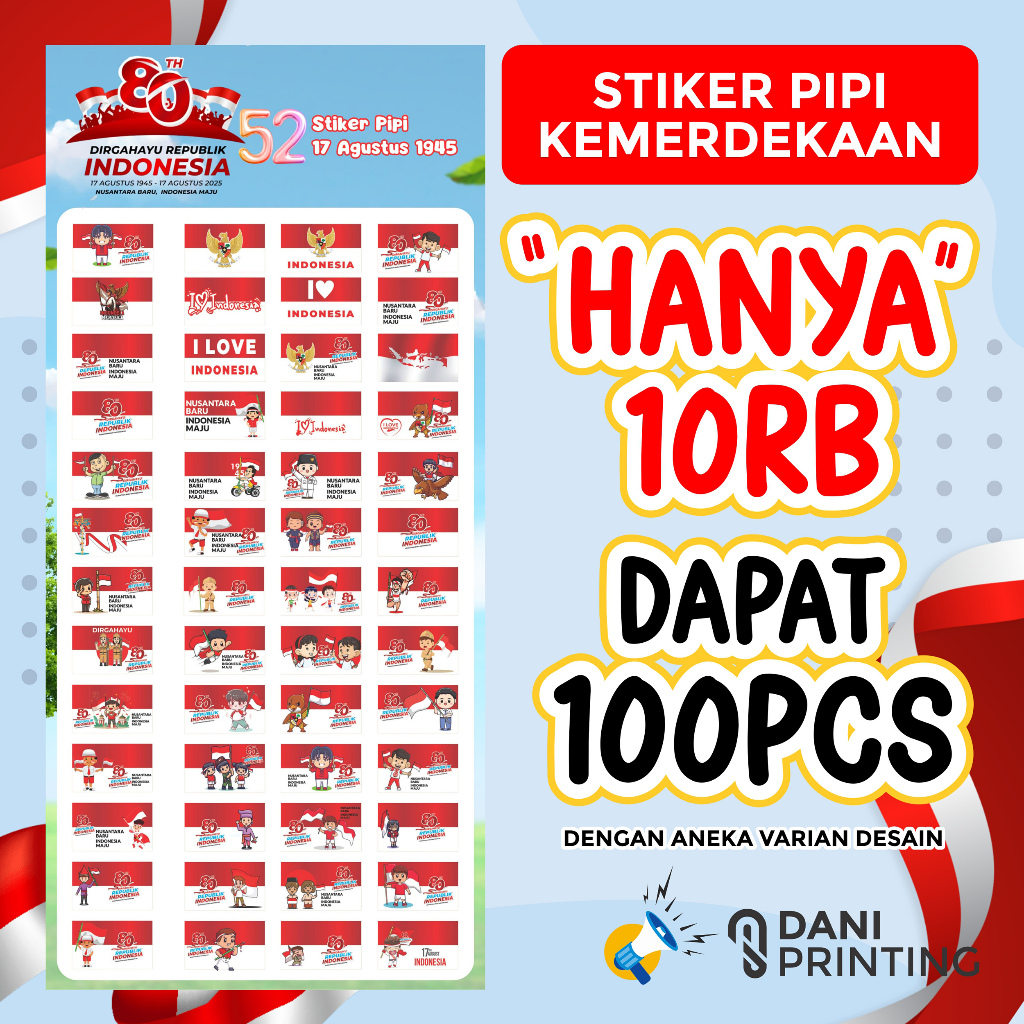 

Stiker Pipi - Kemerdekaan - HUT RI - 17 Agustus - Isi 100pcs