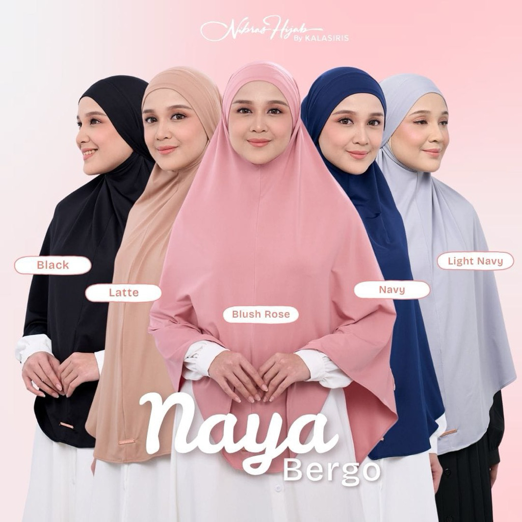 NIBRAS NAYA BERGO Hijab (Blush Rose, Black, Latte, Navy, Light Grey)