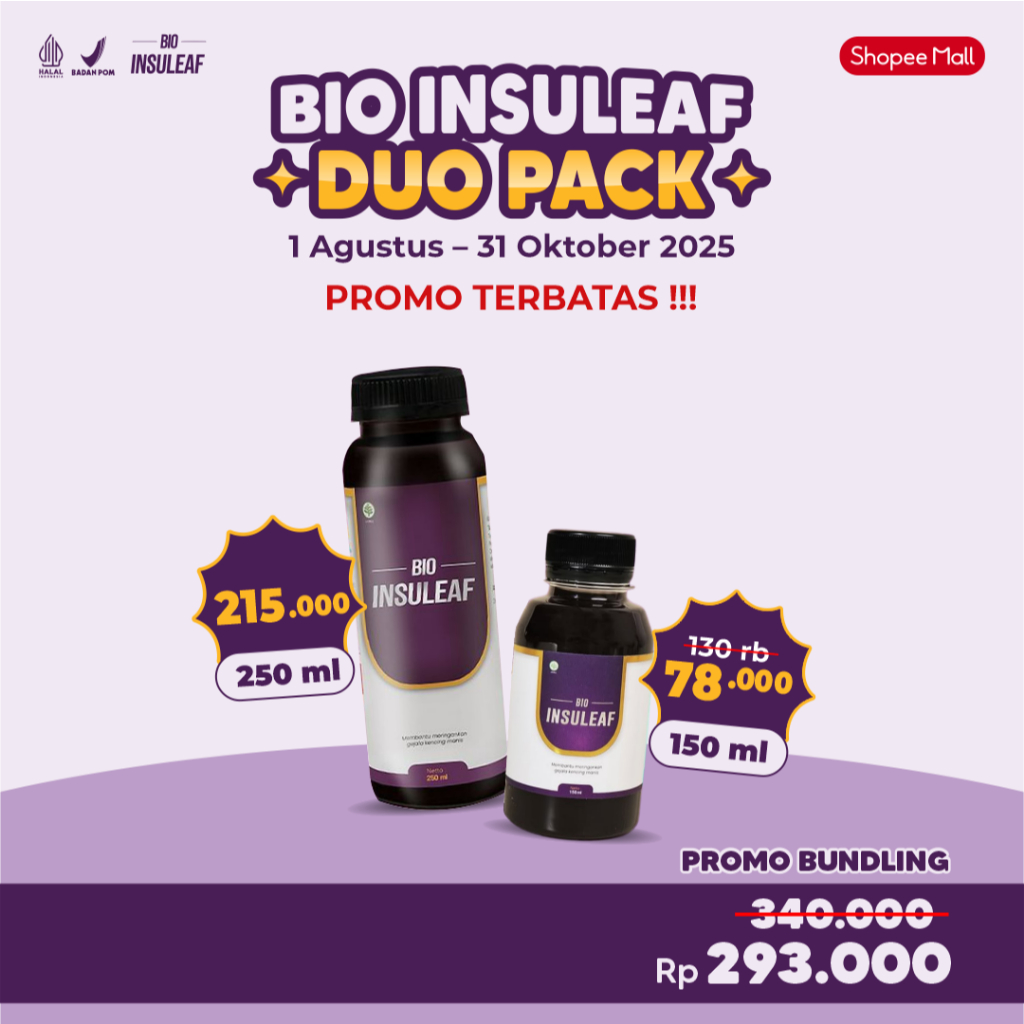 

Bio Insuleaf 2 Botol Bundling Hemat - Kemasan 250ml dan 150ml Membantu Menurunkan Kadar Gula Darah