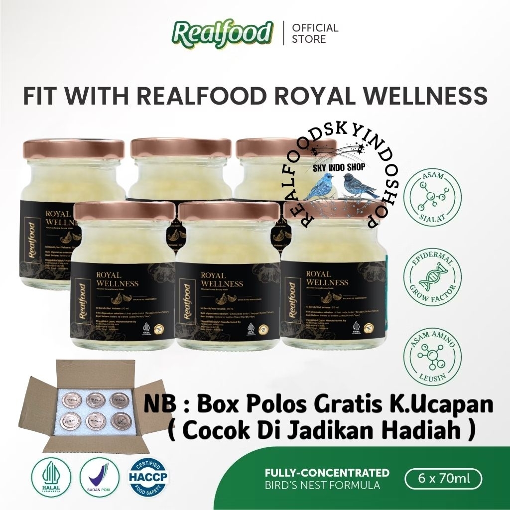 

Realfood Royal Wellness 6 Botol Box Polos ( Minuman Sarang Burung Walet ) RSIS