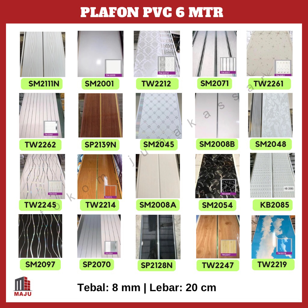 Plafon PVC Motif 6 Meter 8mm / Dekorasi Plafon Anti Rayap dan Air