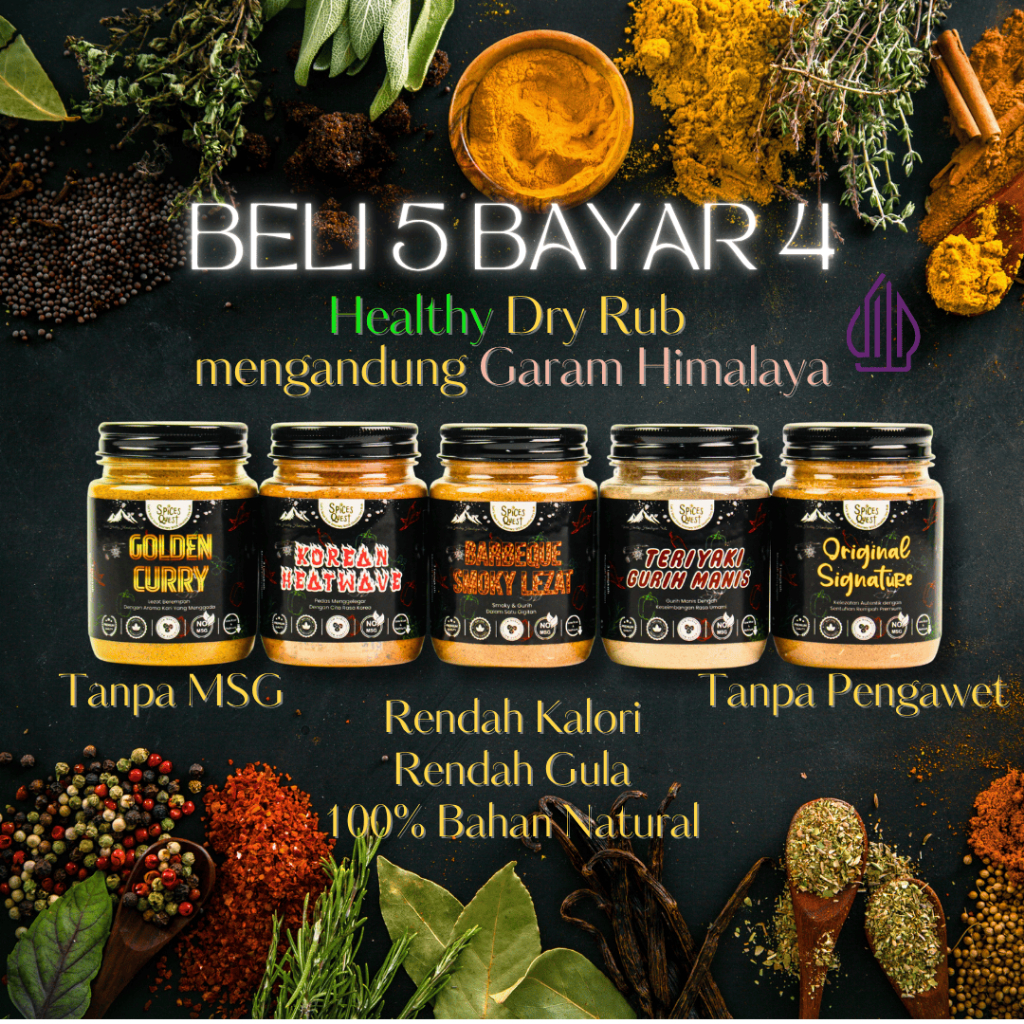 

Spices Quest Dry Rub Sehat BUNDLE ISI 5 | Bumbu Marinasi Diet Tanpa MSG Rendah Kalori Garam Himalaya