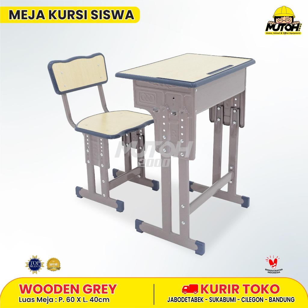 Meja belajar Set Wooden Grey meja kursi siswa | warna serat kayu lis abu-abu