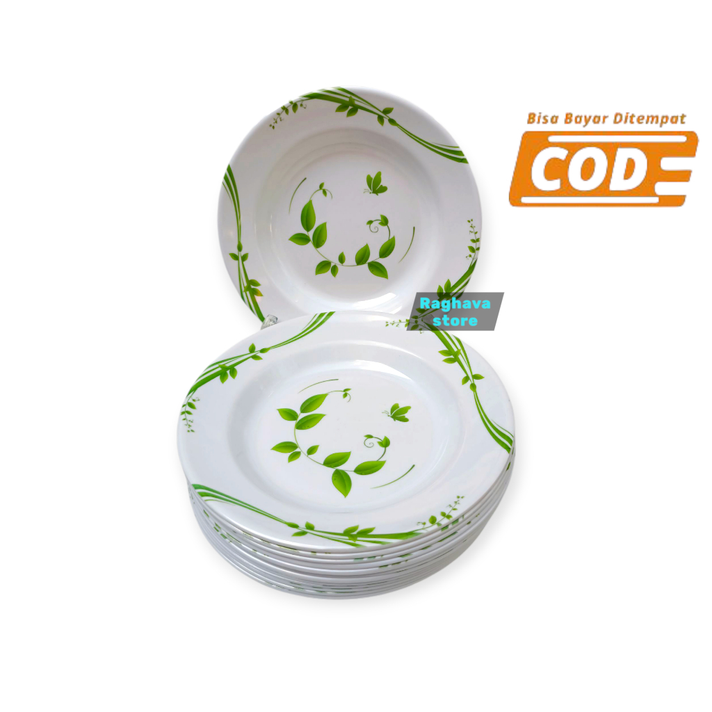 1 lusin Piring Makan Melamin motif daun | Piring makan melamin | Piring Melamin 9"