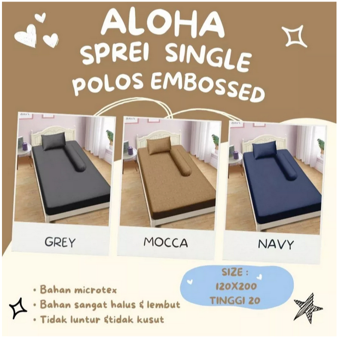 Sprei Polos Embos Lady rose Aloha - Single 120x200 Tinggi 25 cm No 3 / 4 kaki Terbaru Terlaris Murah