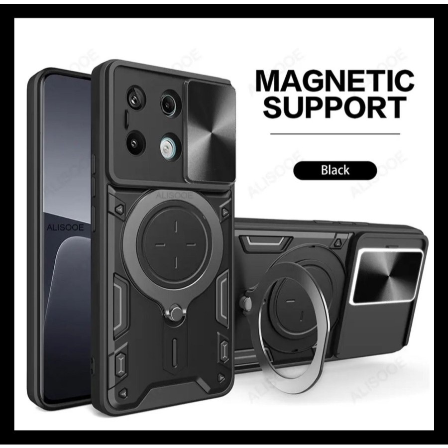 Xiaomi Poco M6 Pro 4G Pattern Armor Ring Magnetic Case Hard Casing Hardcase Cover Stand