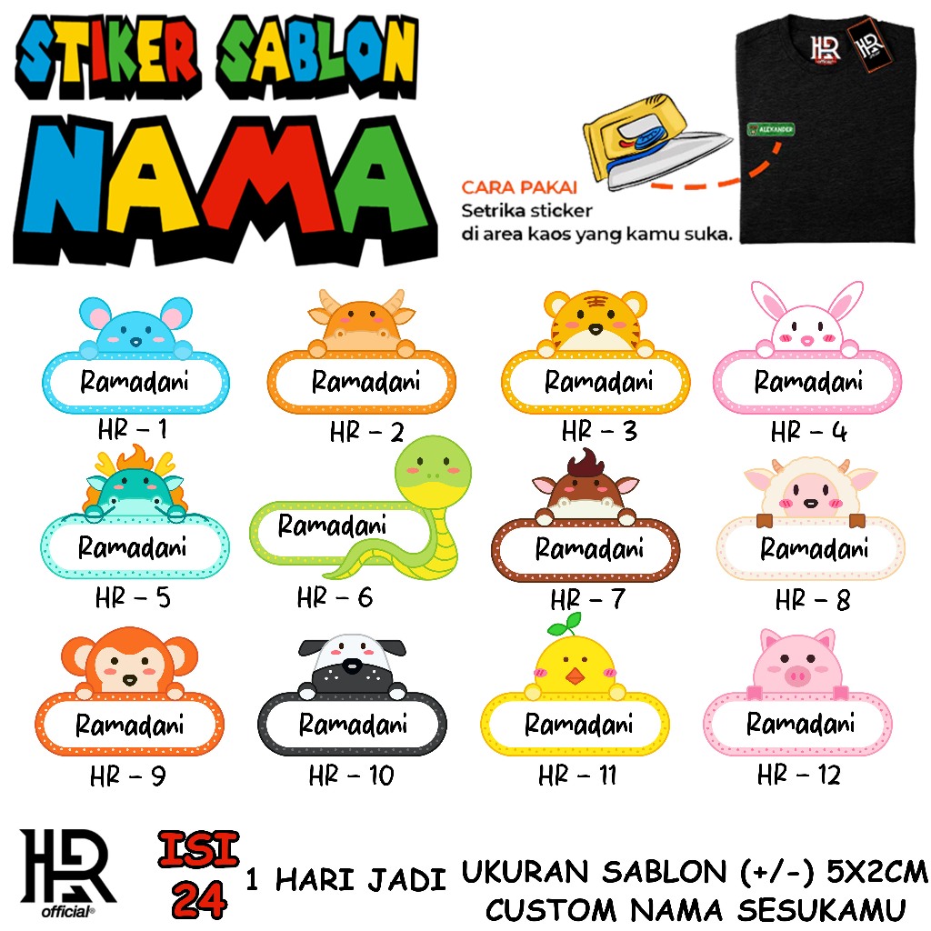 

SABLON DTF STIKER BAJU NAMA KARAKTER SHIO untuk Kaos Sablon Setrika ANTI LUNTUR bisa semua jenis kain (1pack=24pcs)